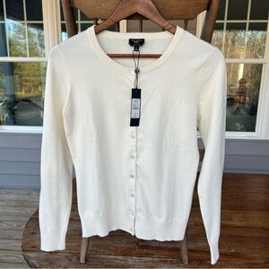 Talbots Cardigan Crewneck cotton-blend Ivory Button Up Sweater Petite Small